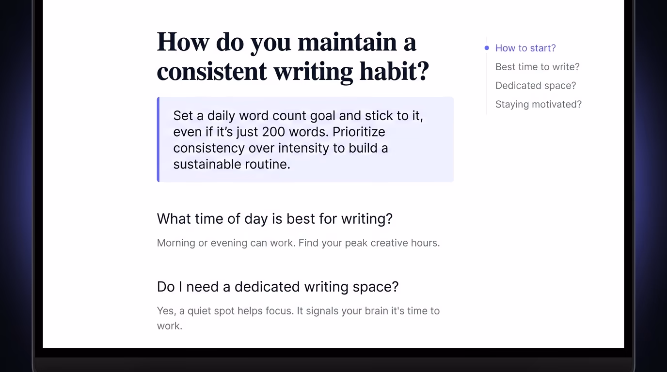 A clean web article page with a direct answer paragraph near the top and question-style subheadings, viewed on a laptop