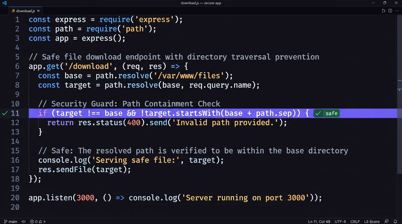 How to prevent a directory traversal attack, safe path resolution code with a containment check