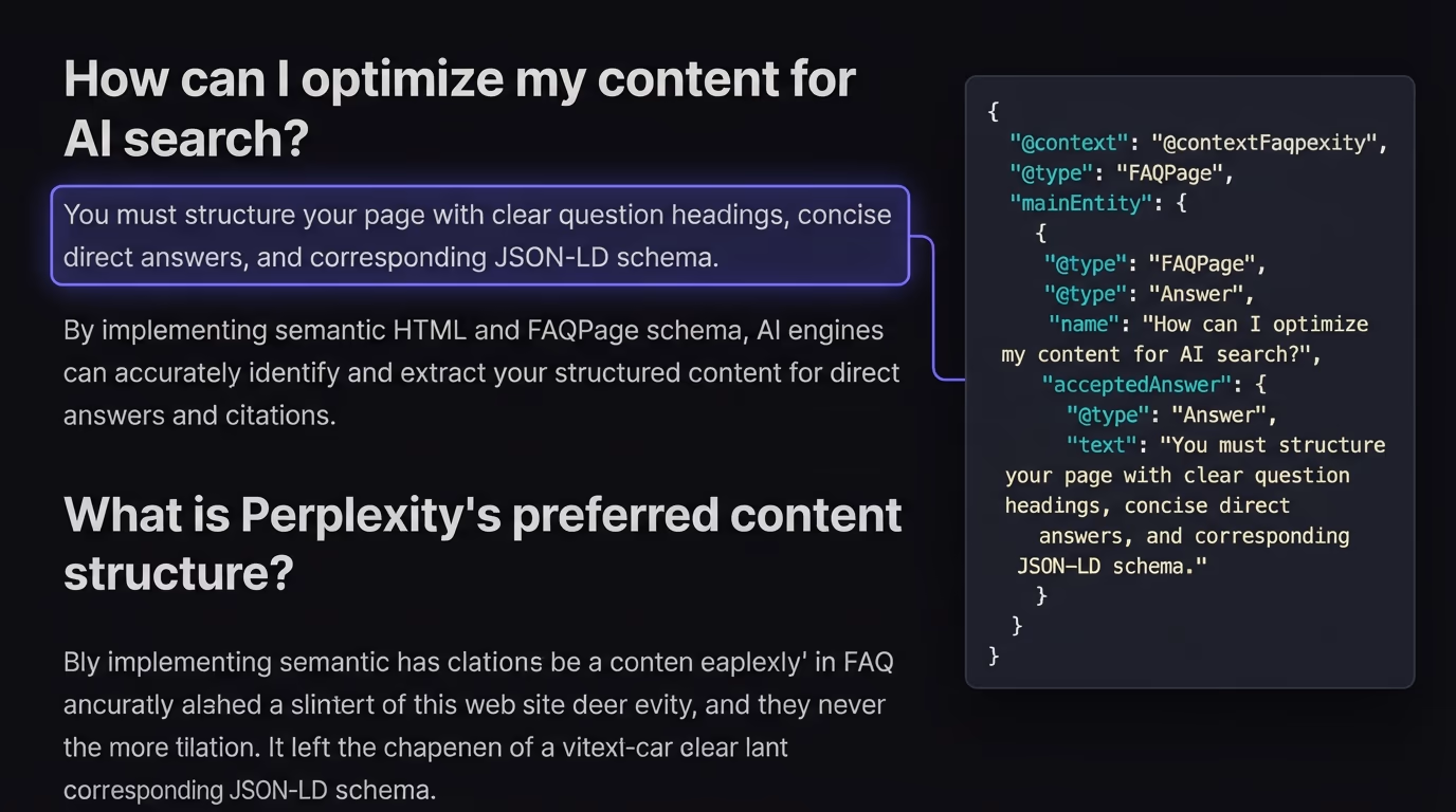 Article structured with question headings and FAQ schema Perplexity can quote