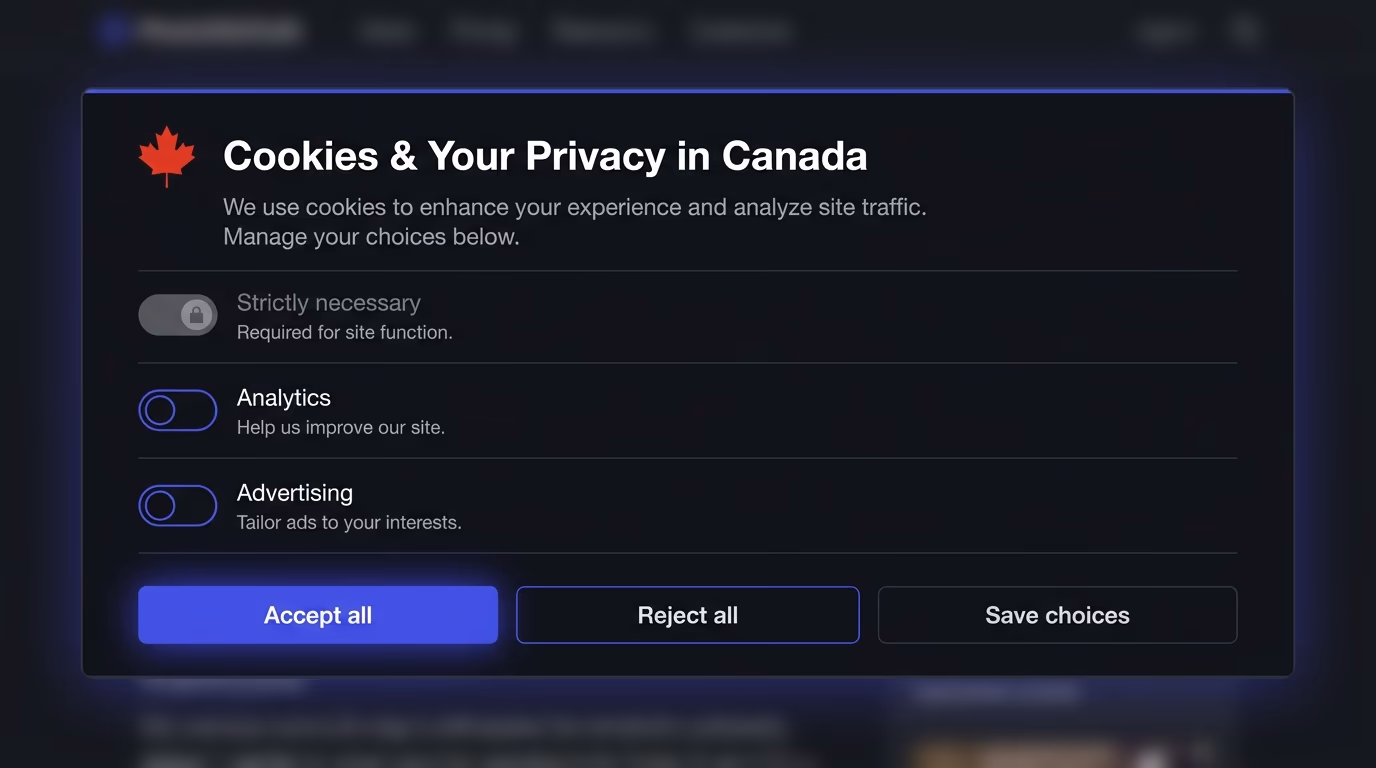 PIPEDA cookie consent banner