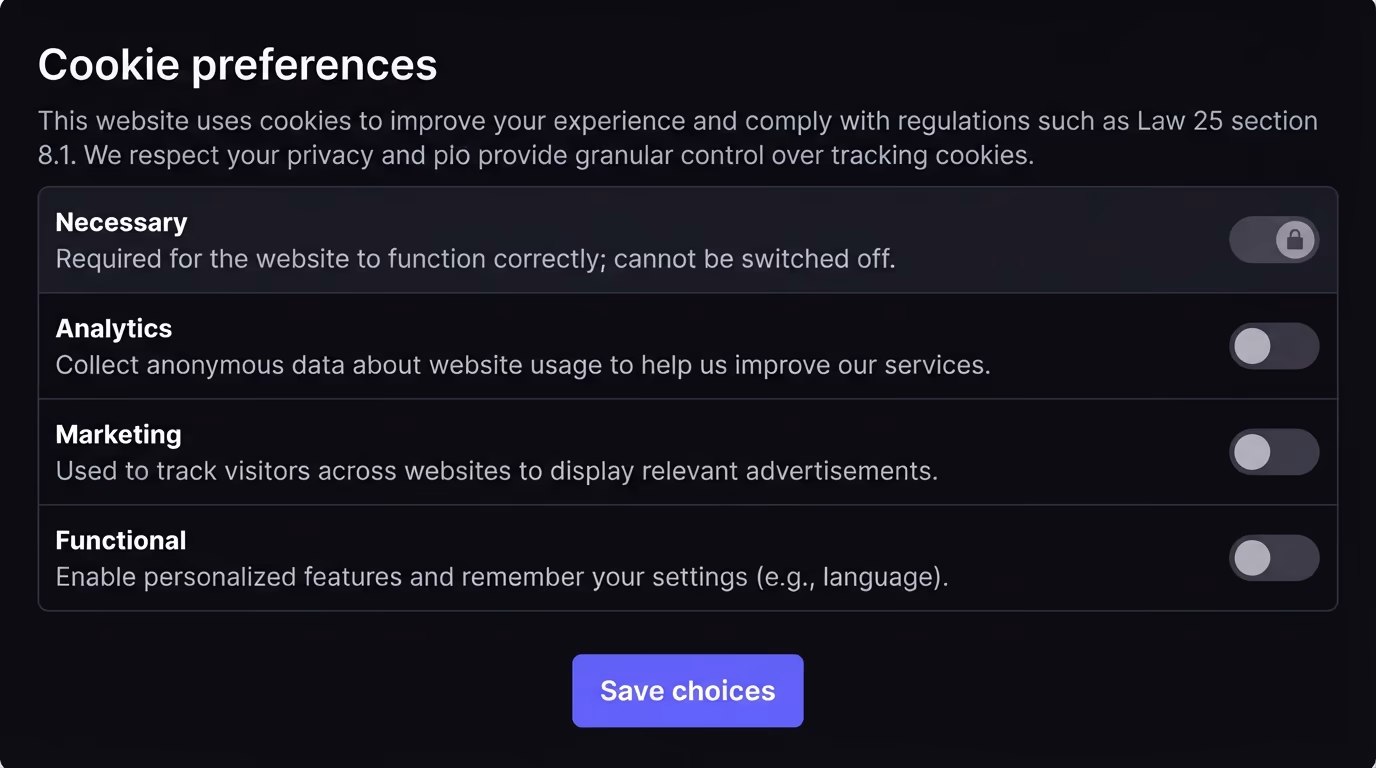 Quebec Law 25 cookie consent rules