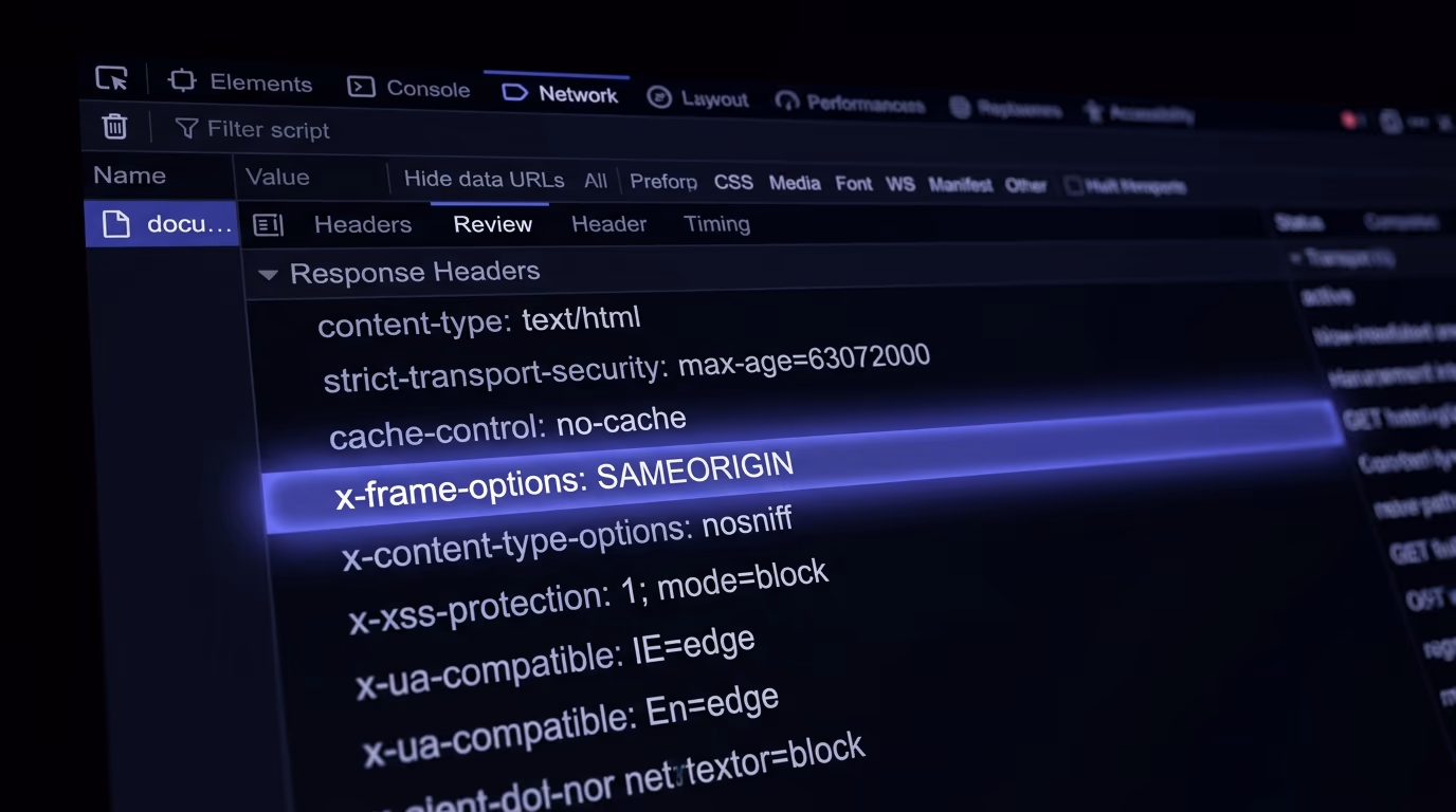 x-frame-options header shown in a browser response